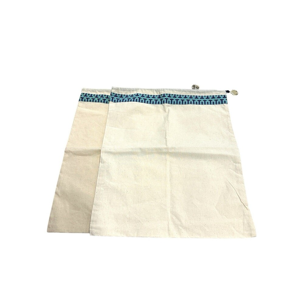 Tory Burch Dust Bag 12"x 15" Beige Canvas Drawstring Bag Logo Pouch Charm 2 Bags